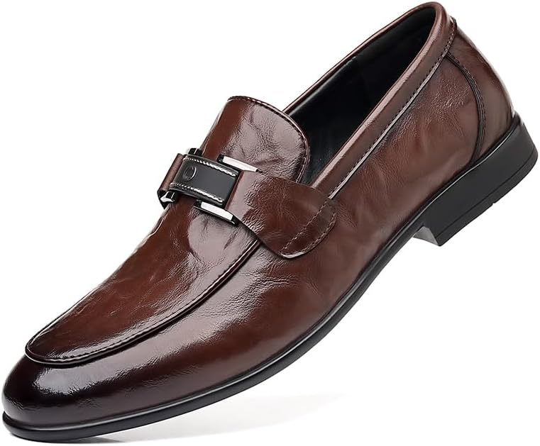 

Мужские оксфорды слипоны с острым носком и массивным каблуком для делового стиля Lhyxu, коричневый