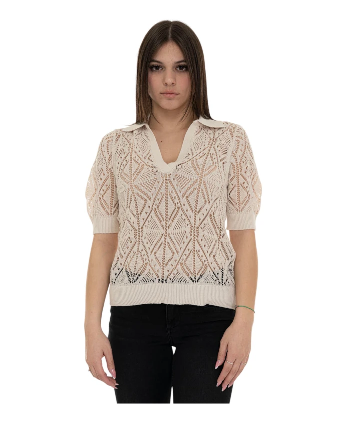 

Вязаный крючком свитер из смесовой хлопковой ткани. Liu Jo, бежевый