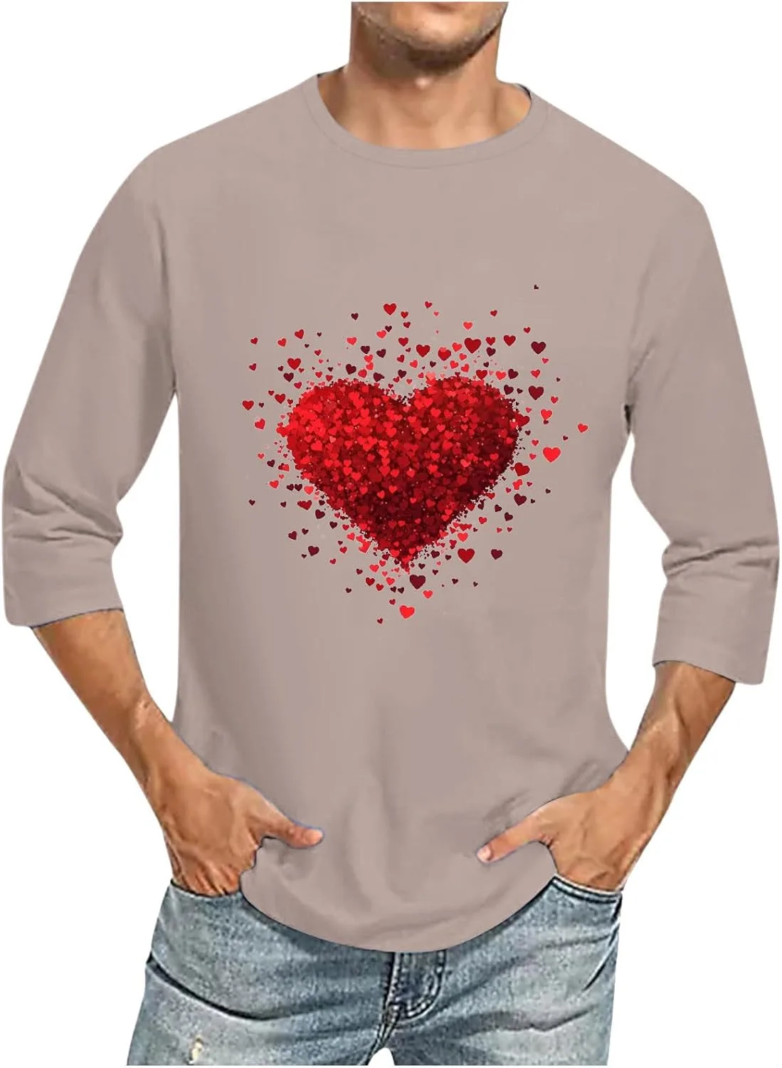

Футболка с принтом в виде сердца для мужчин, 3/4 рукава, M-5XL