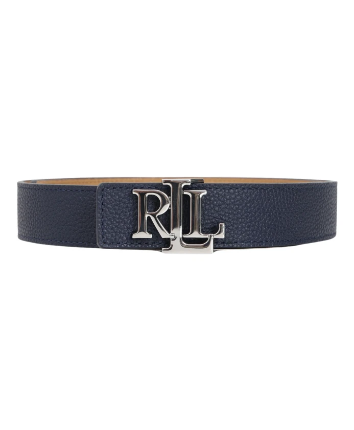 

Двусторонний ремень сине бежевого цвета с бляшкой с монограммой Ralph Lauren, синий
