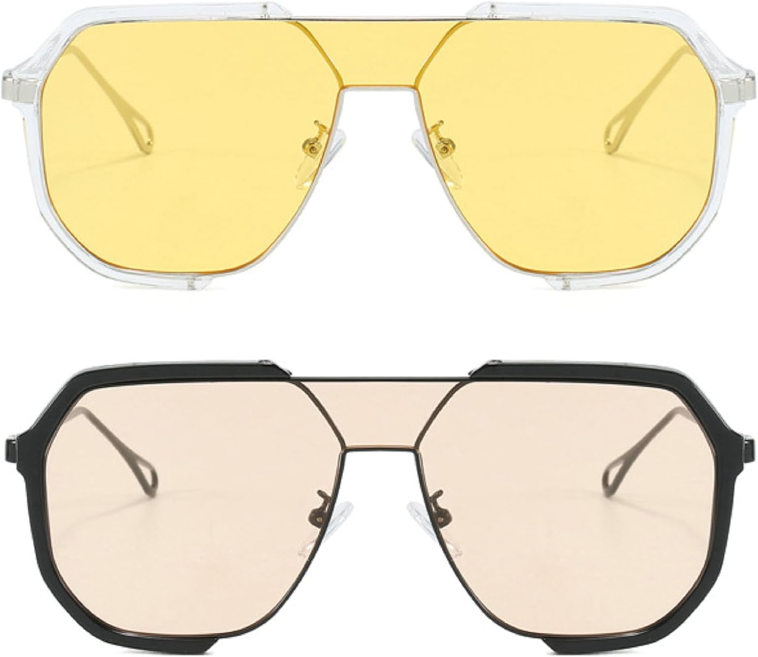 

Ретро-солнцезащитные очки-пилот с двойной перемычкой для женщин, модные металлические очки, трендовые полые коричнево-желтые солнцезащитные очки для мужчин mincl, 2pcs-brown&black