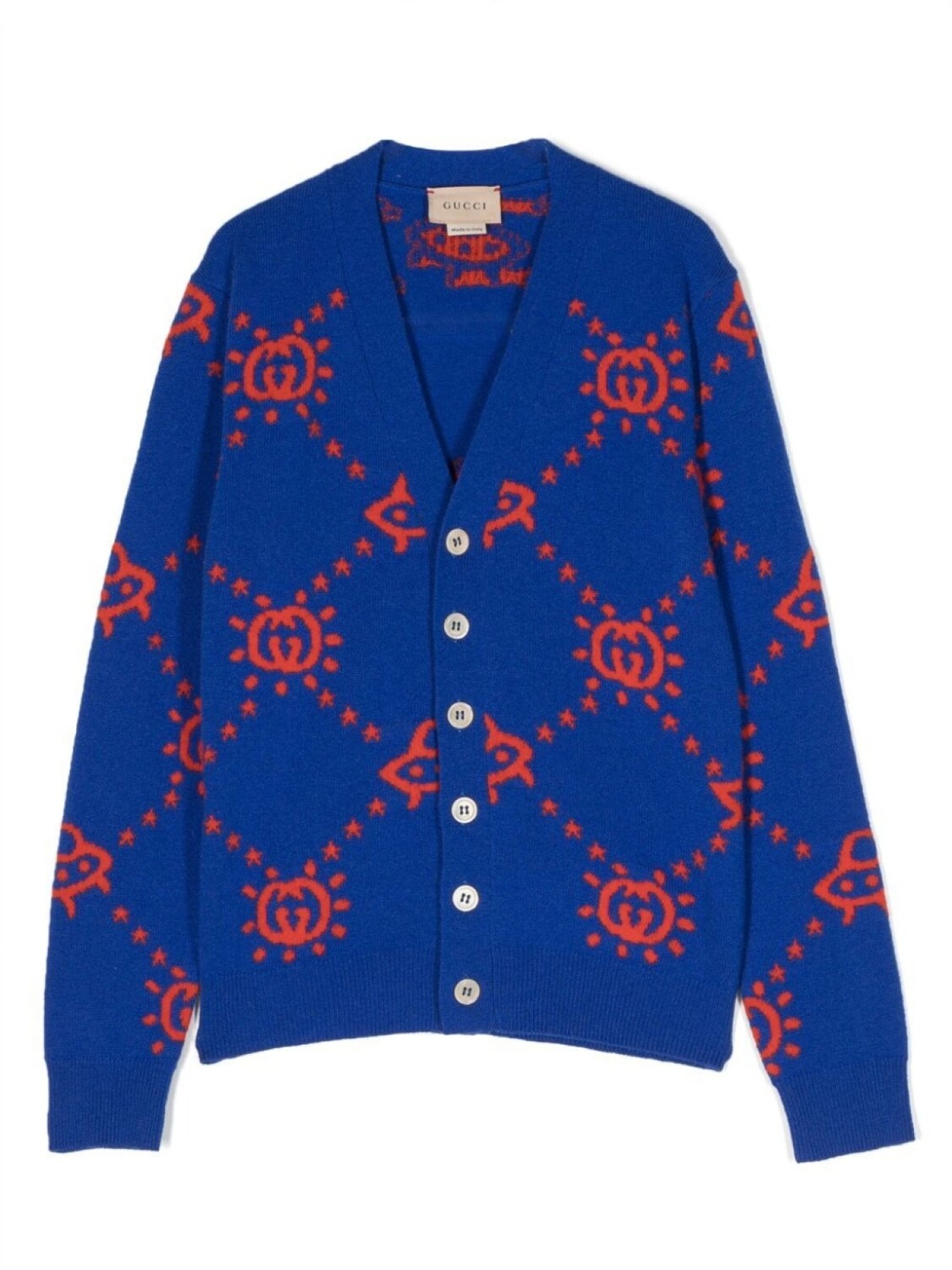 

Gucci Kids шерстяной кардиган с узором Interlocking G, синий