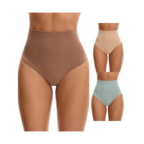 

3 пачки женских стрингов-утягивающего белья для контроля живота с высокой талией Inspire Chic, Beige Blue Coffee