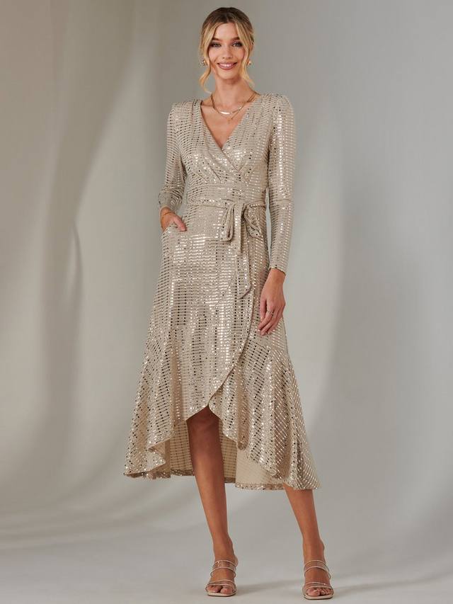 

Платье миди в металлическую полоску Jolie Moi, цвет Beige/Silver