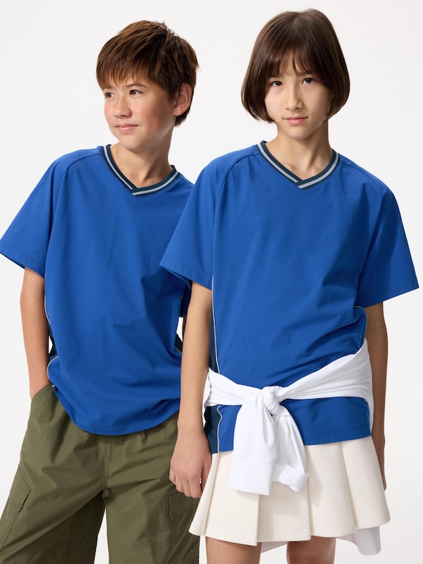 

Футболка Dry-Ex с V-вырезом (color block) Uniqlo, 67 blue, Синий, Футболка Dry-Ex с V-вырезом (color block) Uniqlo, 67 blue