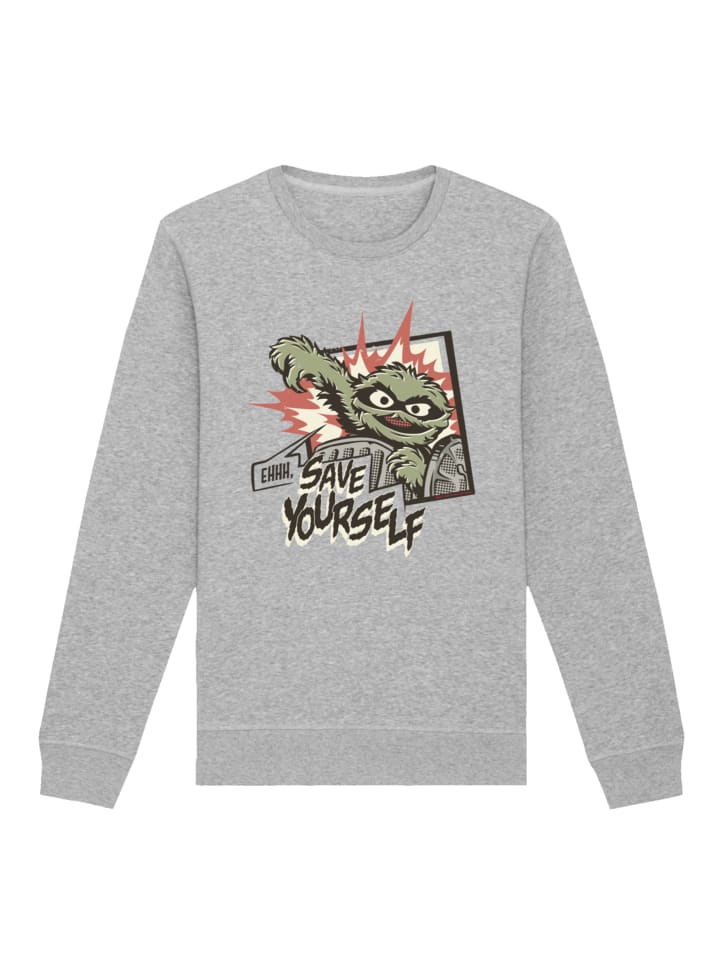 

Толстовка F4NT4STIC Sweatshirt Sesamstraße Oscar Save Yourself, пятнистый серый