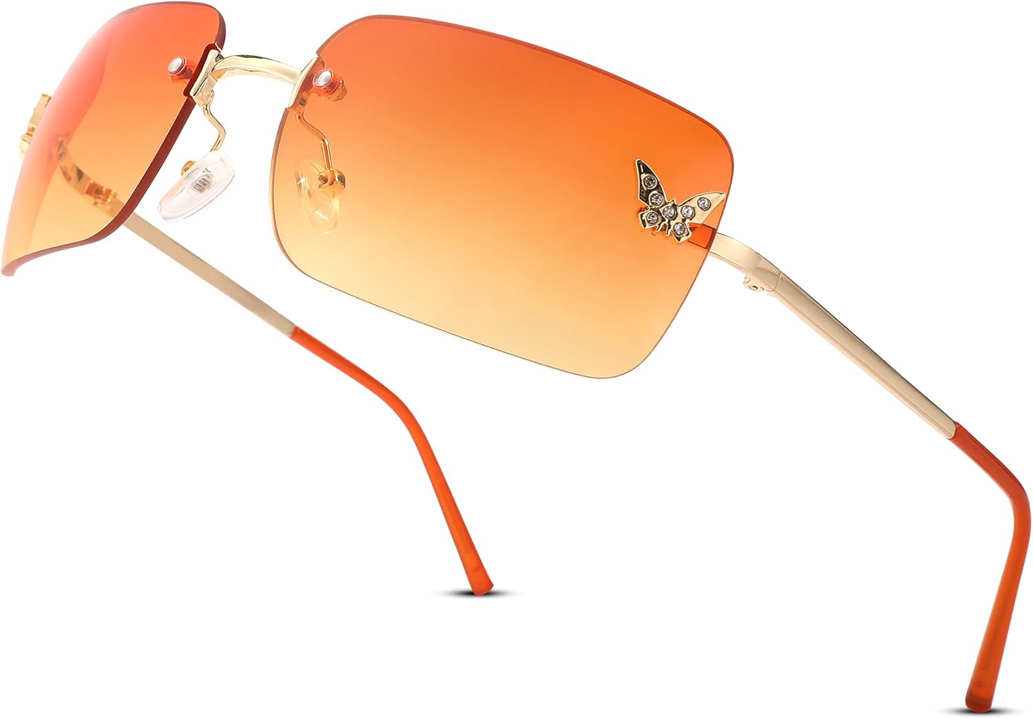 

Солнцезащитные очки прямоугольной формы без оправы для женщин и мужчин, ретро-стиль, квадратные солнцезащитные очки в винтажном стиле, идеальный подарок на Рождество Revemo, D3 Gold/Orange