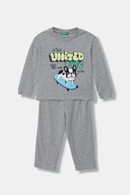 Пижама детская двухкомплектная хлопковая United Colors of Benetton, серый