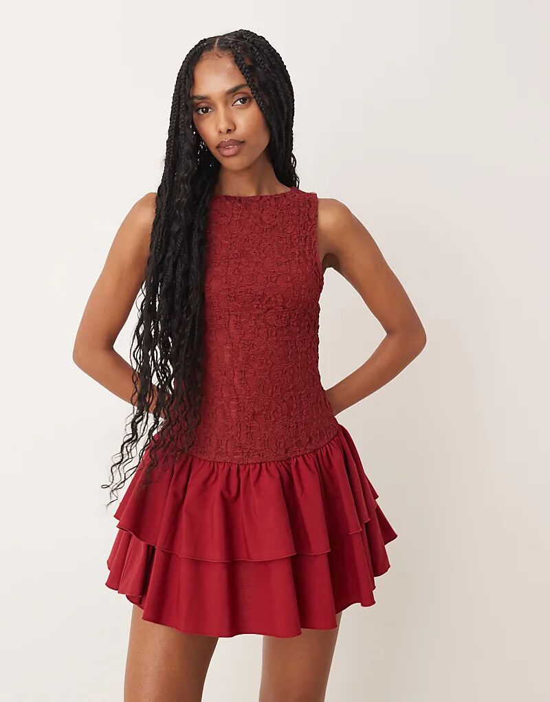 

Мини-платье ASOS DESIGN с кружевным лифом и поплиновой юбкой бордового цвета