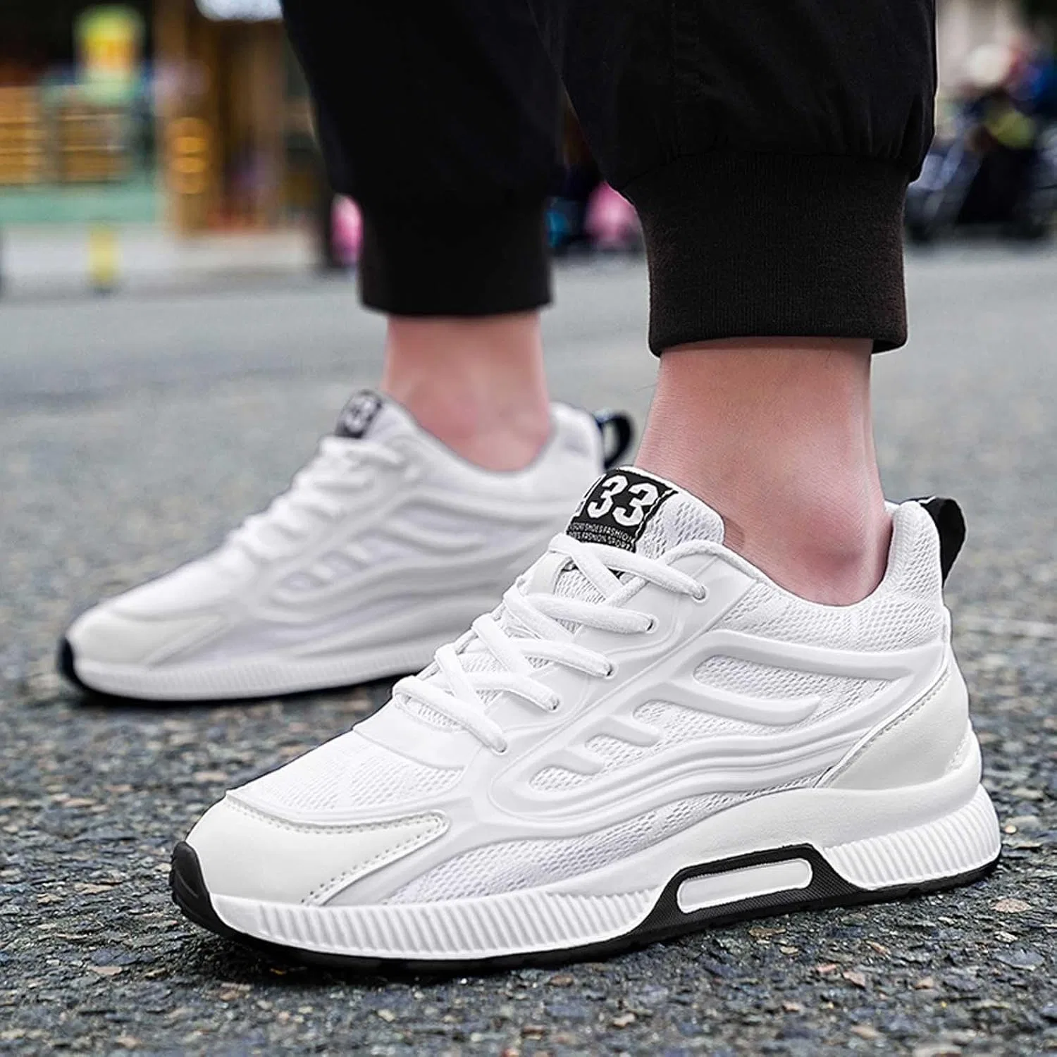 Generisch Sneaker Herren Schuhe Produkttyp Мужские кроссовки - Modische einfarbige Mesh-Sneaker zum Schnüren für Paare Laufschuh-Design mit luftdurchlässigem Mesh leichte Alltags- Trainingstasche, Weiß — фото 2