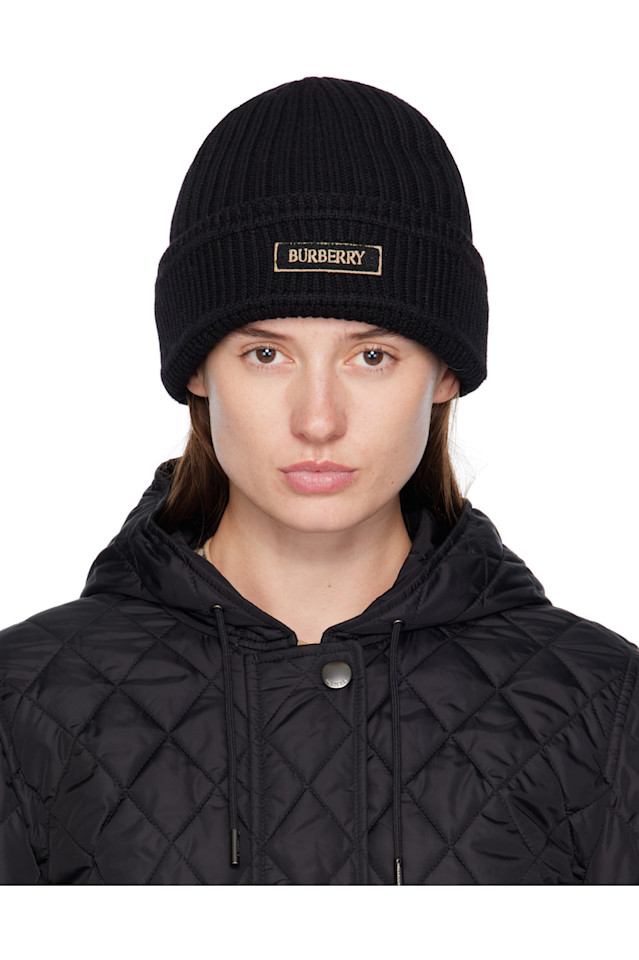 

Шерстяная шапка с логотипом Burberry, черный
