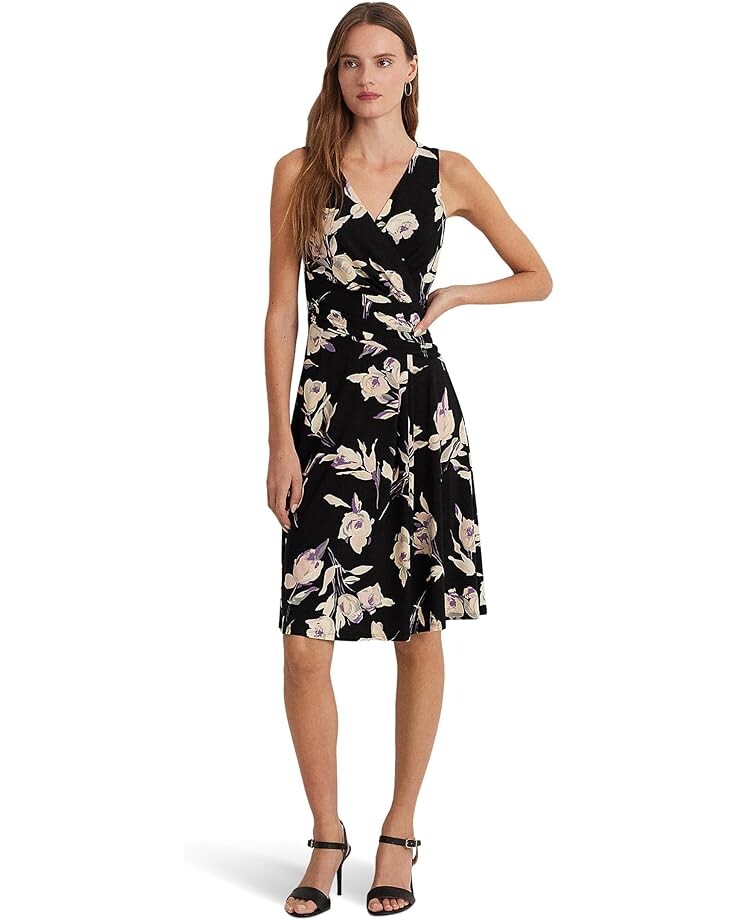 

Платье LAUREN Ralph Lauren Floral Surplice Jersey Sleeveless, цвет Black/Cream Multi