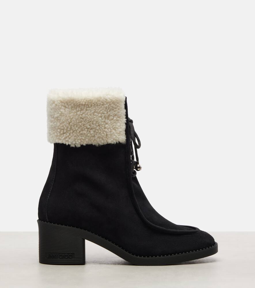 Ботильоны Hali 60 из замши с отделкой из овчины Jimmy Choo, Black/Natural — фото 4