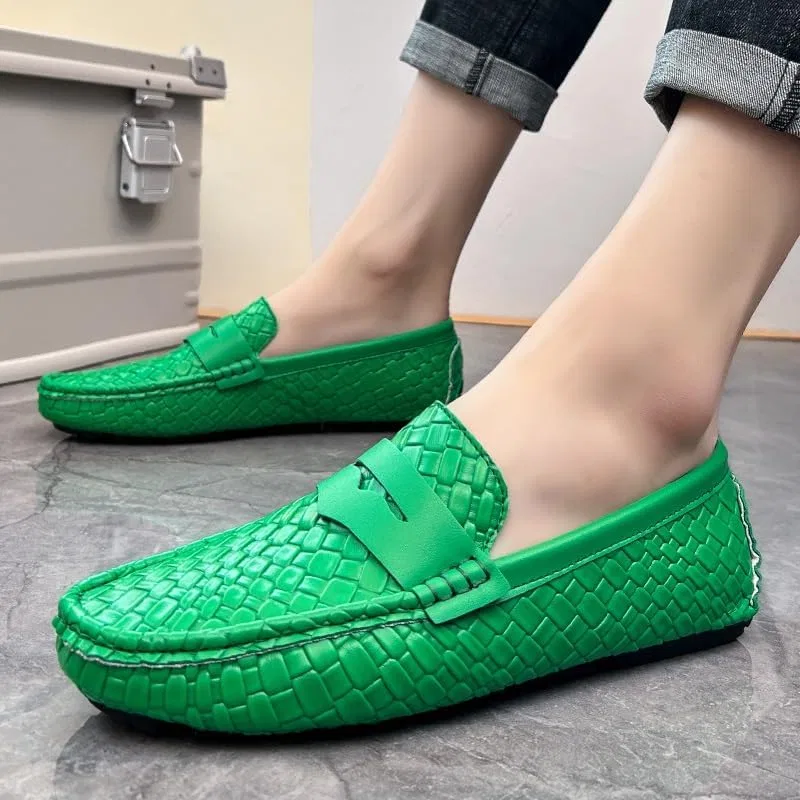 Лоферы мужские с квадратным носком, Vegan Leather, Stone Pattern, зеленые SayfuR — фото 3