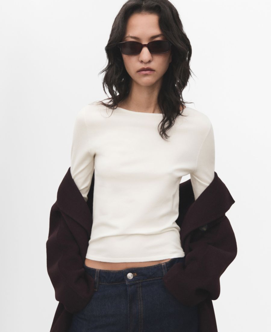 

Женский свитер с длинными рукавами из тонкой вязки MANGO, Ecru