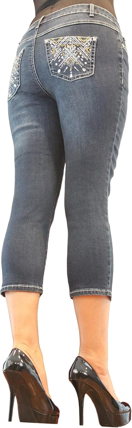 

Женские джинсы Missy and Plus Skinny Capri темно-серые с вышивкой на заднем кармане Project/Indigo