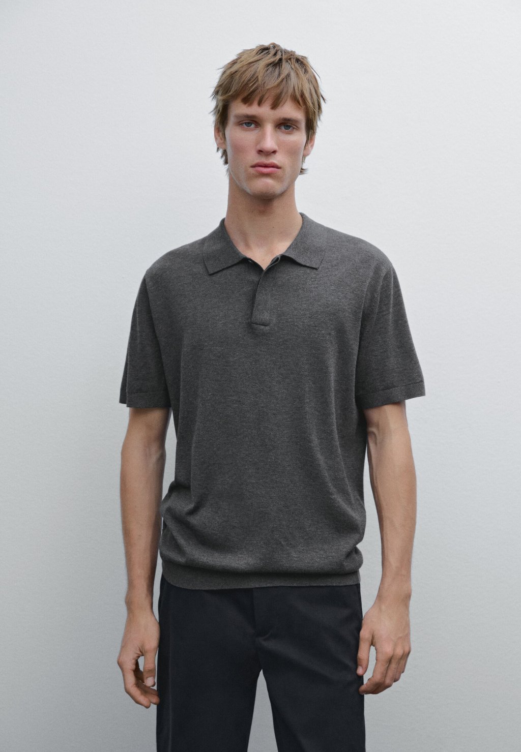 

Рубашка поло COTTON BLEND KNIT POLO SHIRT 00906365 Massimo Dutti, темно-серый