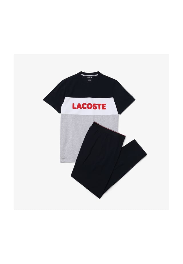 

Пижамный комплект с цветными блоками из хлопка Lacoste, синий