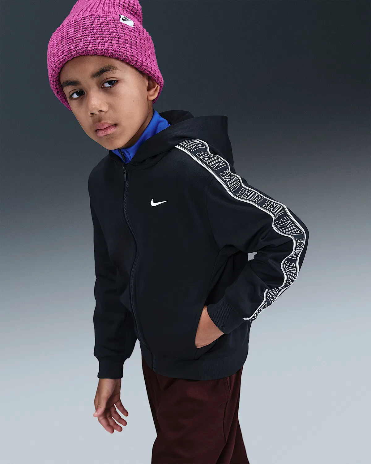 Детская толстовка Nike Sportswear Club Dri-FIT на молнии, Black/Black/Black/White — фото 3