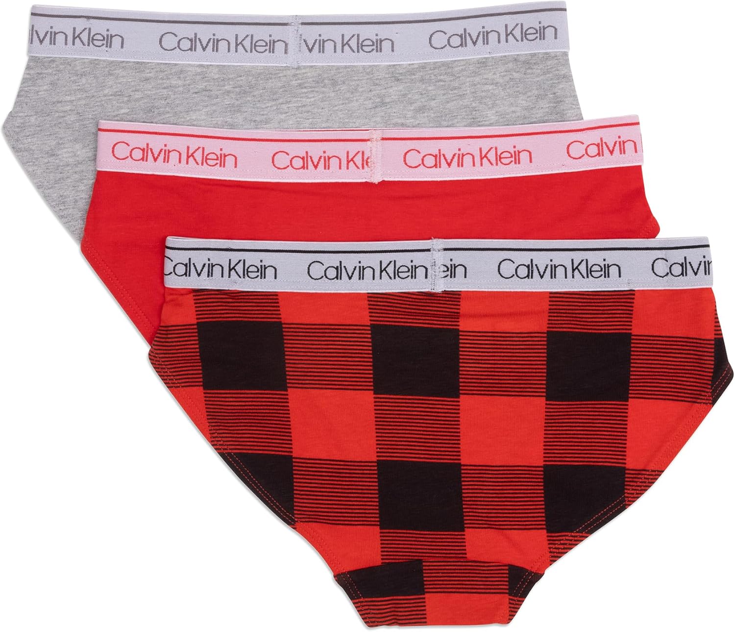 Комплект из 3 трусиков-брифов Calvin Klein для мальчиков Little Modern из хлопка разных цветов, Red Buffalo Plaid/High Risk Red/Heather Gray — фото 3