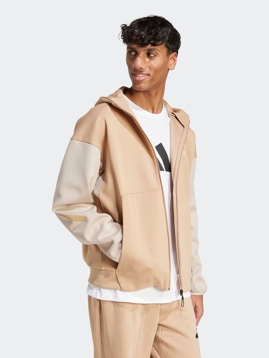 Спортивная толстовка с капюшоном на молнии ADIDAS SPORTSWEAR Z.N.E., цвет Beige/Ecru — фото 2
