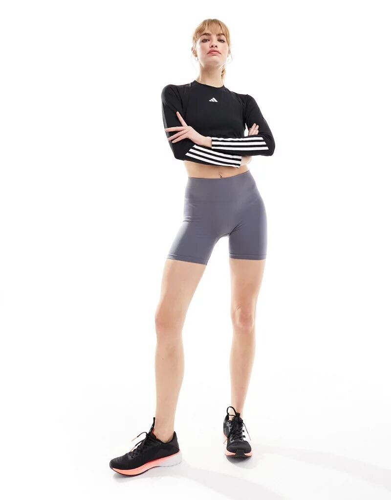 Черный укороченный топ с длинными рукавами adidas Training Hyperglam adidas performance — фото 3