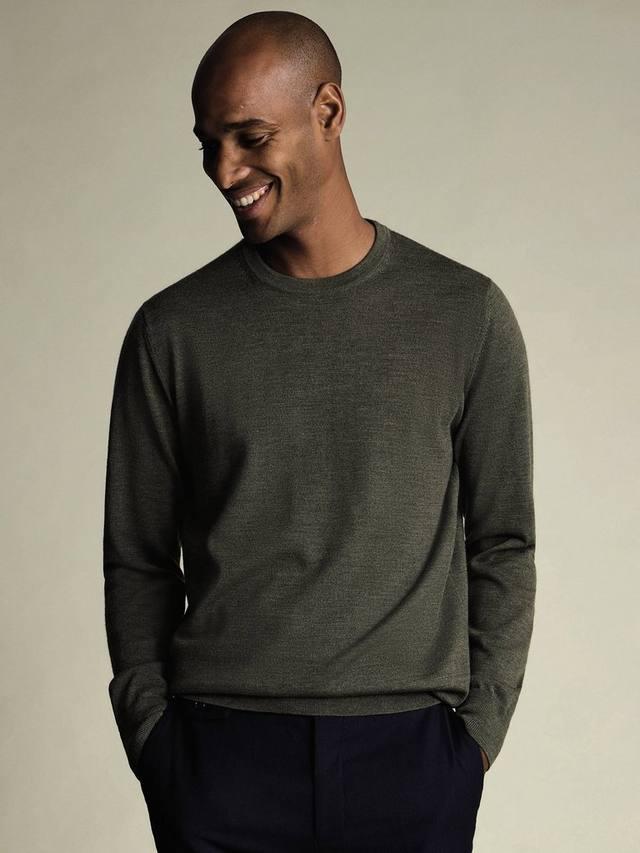 

Джемпер из мериносовой шерсти с круглым вырезом Charles Tyrwhitt, Olive Green