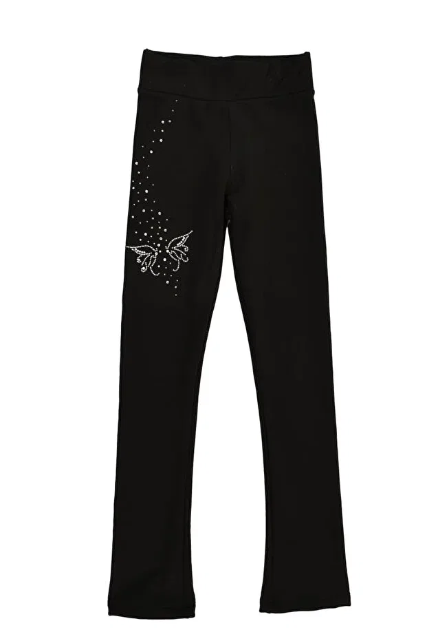 Детские леггинсы для девочек с принтом Butterfly Stone Detailed Thermal Ice Skating Icymove, Black — фото 2