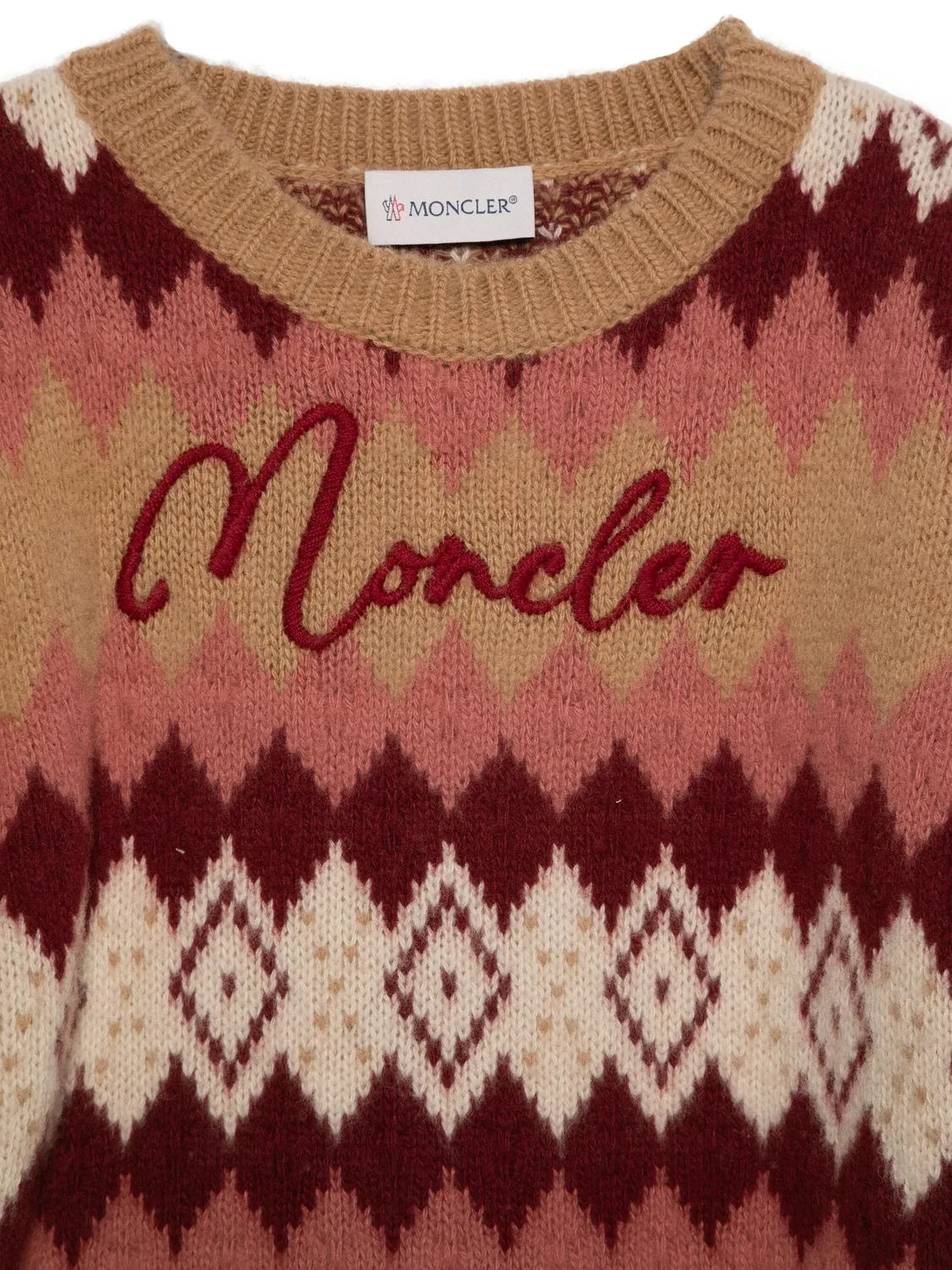 Свитер из шерсти с жаккардовым узором Fair Isle Kids Fair-Isle Embroidered Wool Sweater Moncler, Pink — фото 3
