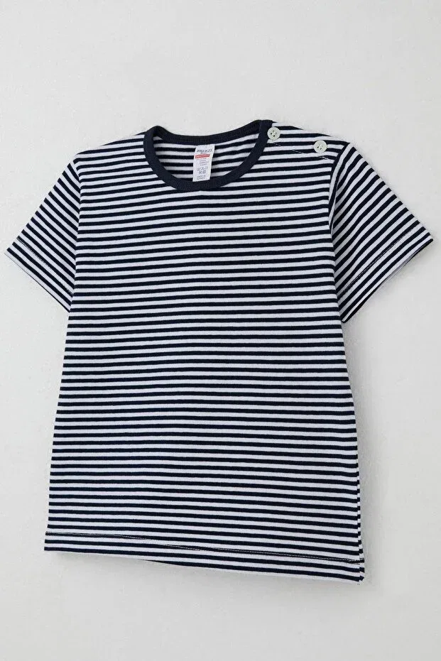 Детская футболка для мальчиков в полоску с планкой Breeze, Navy Blue — фото 3