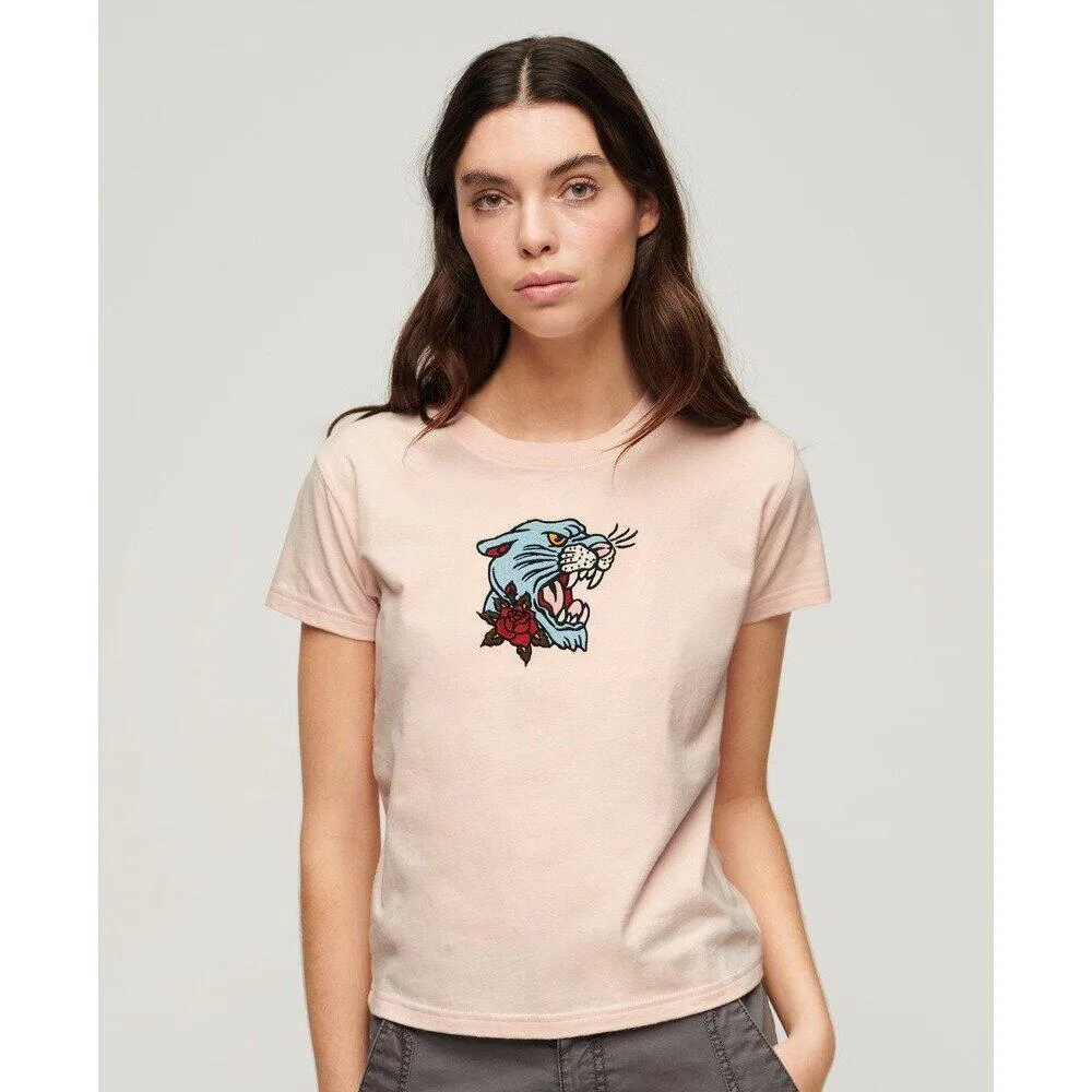 Женская футболка с вышивкой Tattoo-Effekt Superdry, Rosa — фото 2