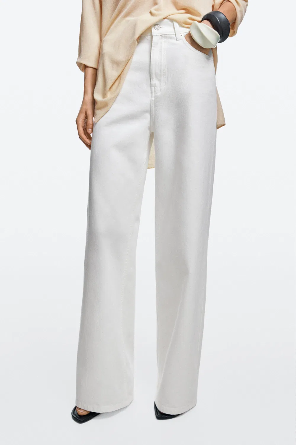 Джинсы Massimo Dutti High-waist Wide-leg, кремовый