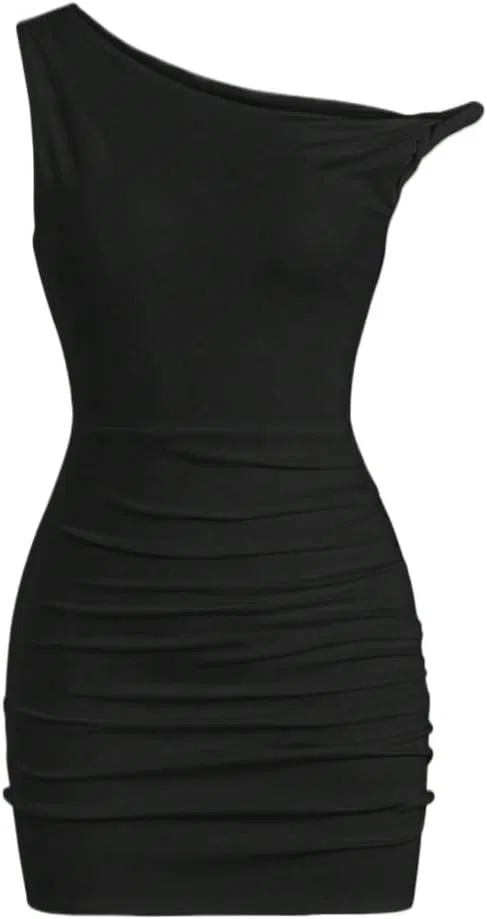 Женское облегающее мини-платье с одним рукавом Ruched, Black