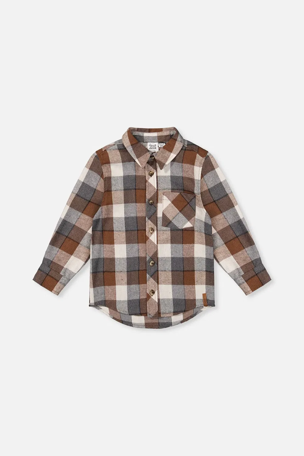 Детская рубашка в клетку с длинным рукавом Deux par Deux, Grey and Beige Plaid