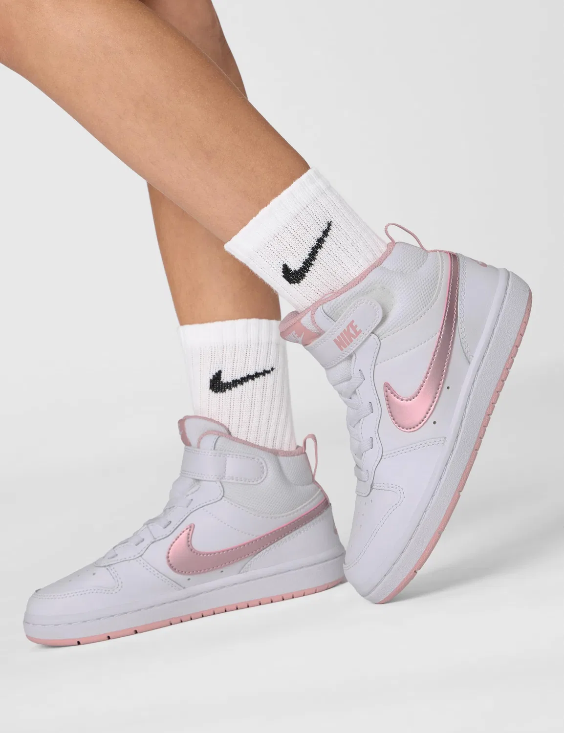 Детские кроссовки для мальчиков с высоким верхом NIKE Court Borough Mid 2, White Pink Glaze — фото 2