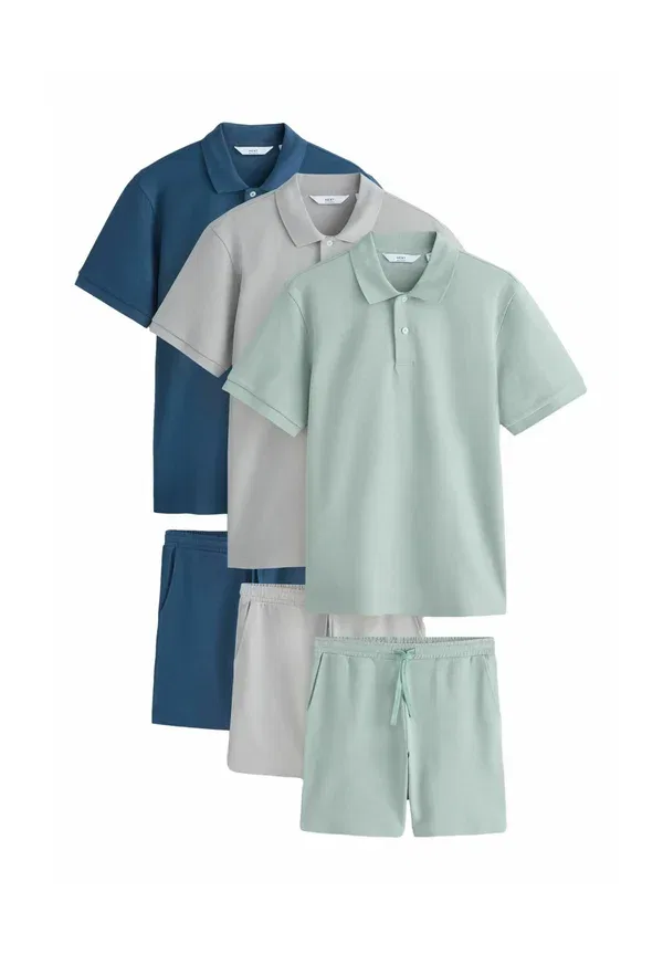 Комплект из поло и шорт Regular Fit, 3 шт. спортивные штаны Next, Green, Grey, синий/зеленый/серый