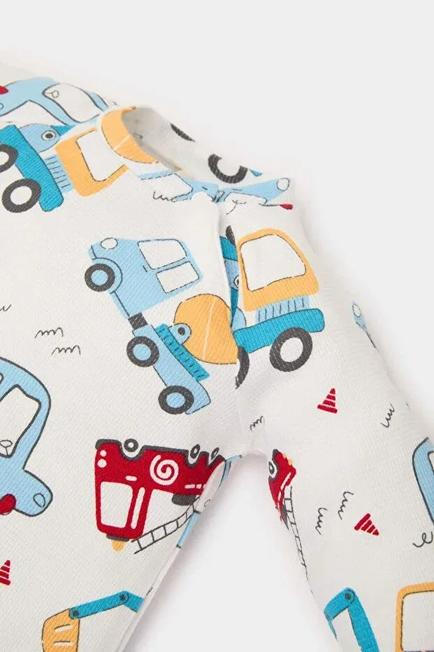 Детский комбинезон для мальчиков с принтом Ecru Baby Boy Jumpsuit E2395A5/ER105 Defacto, Ecru-ER105 — фото 2