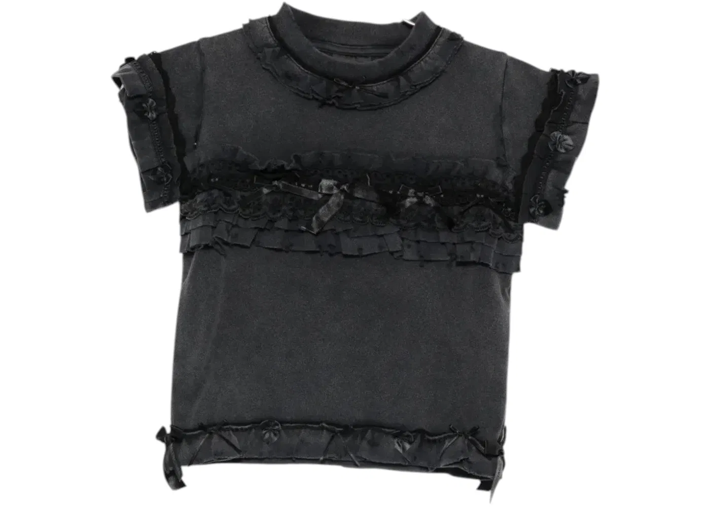 Женская футболка с оборками Ruffle Crewneck T-shirt Balenciaga, Washed Black
