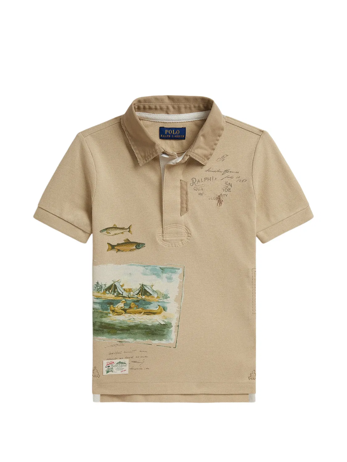Рубашка поло из ткани пике с графичным принтом Polo Ralph Lauren Kids, нейтральные цвета