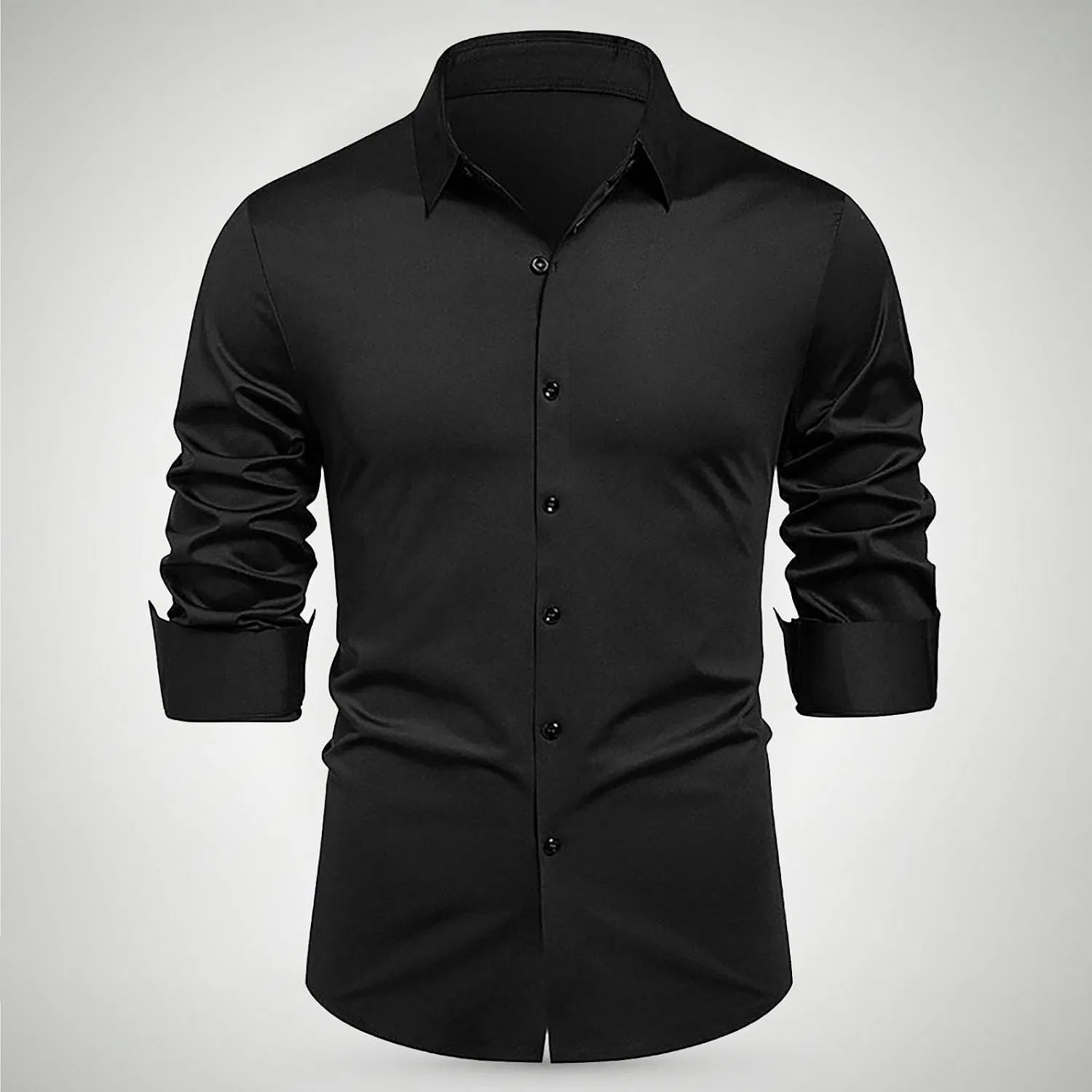 Мужская повседневная рубашка с отложным воротником, Black — фото 2