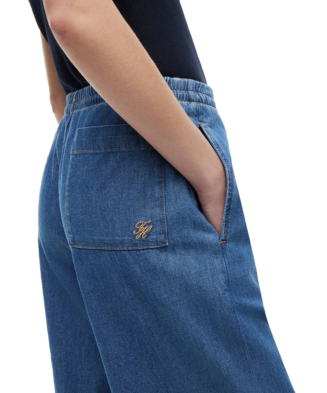 Женские широкие джинсы с эластичным поясом TOMMY HILFIGER, Indigo Blue — фото 2