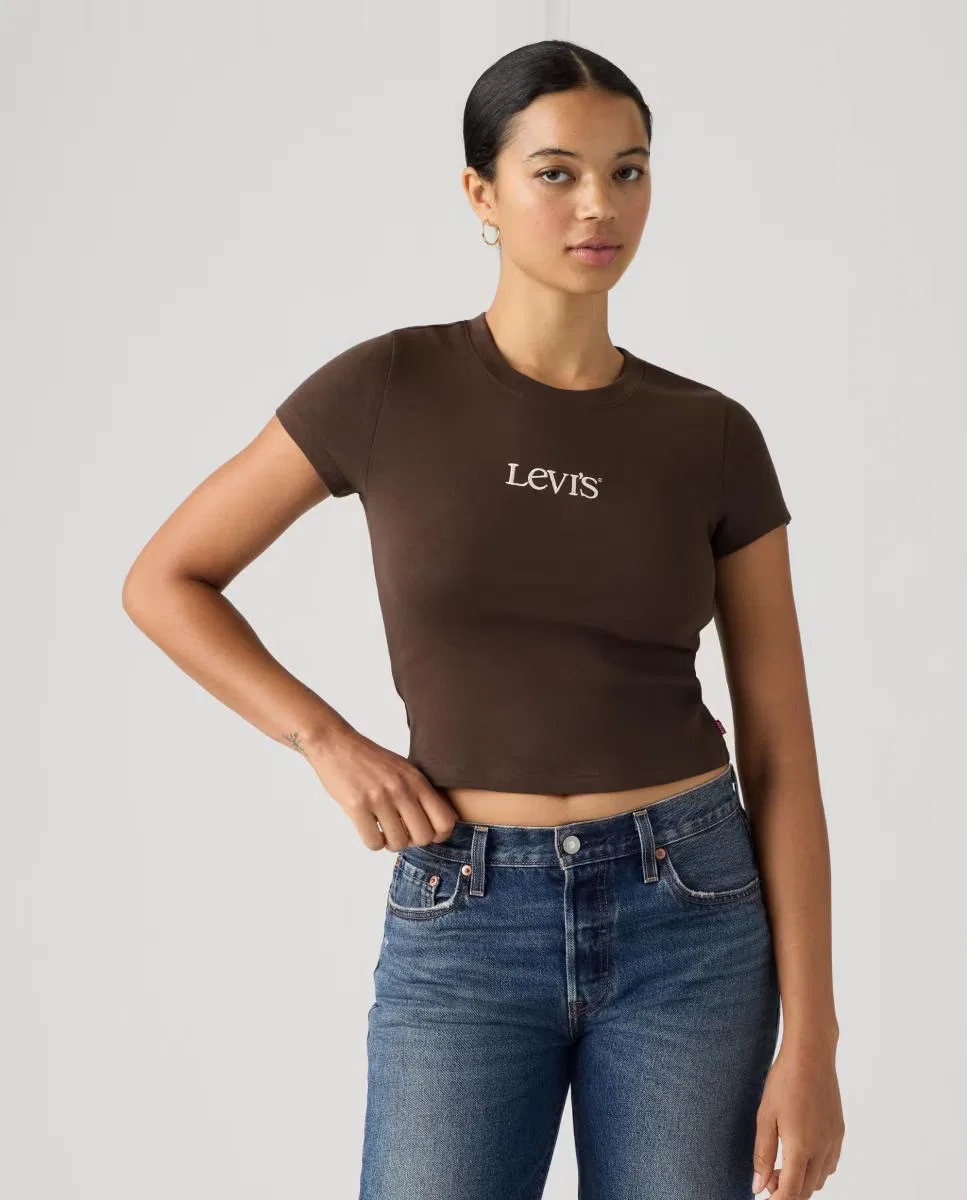 Женская футболка с коротким рукавом, Crop, Levi's, темно-коричневый — фото 4