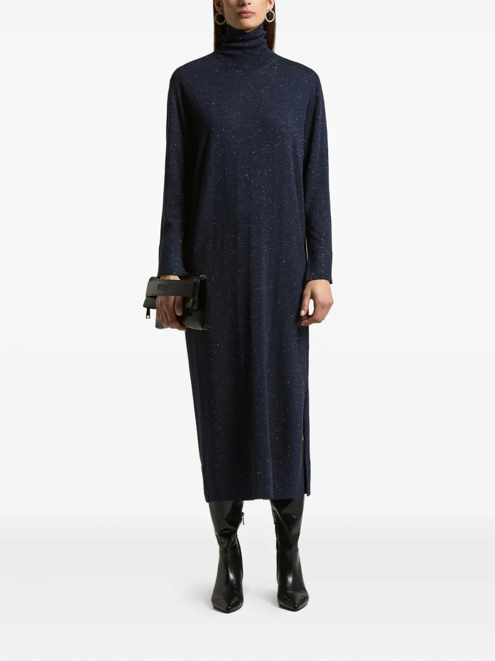 

Платье миди с высоким воротником и разрезом Peserico, синий