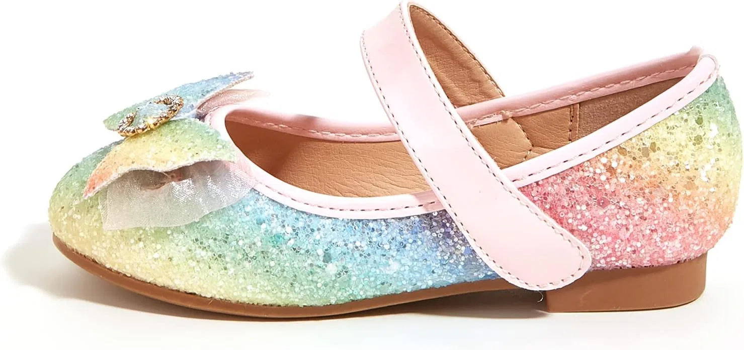 Детские туфли Мэри Джейн с блестками и цветком для девочек K KIP WOK, Rainbow Glitter