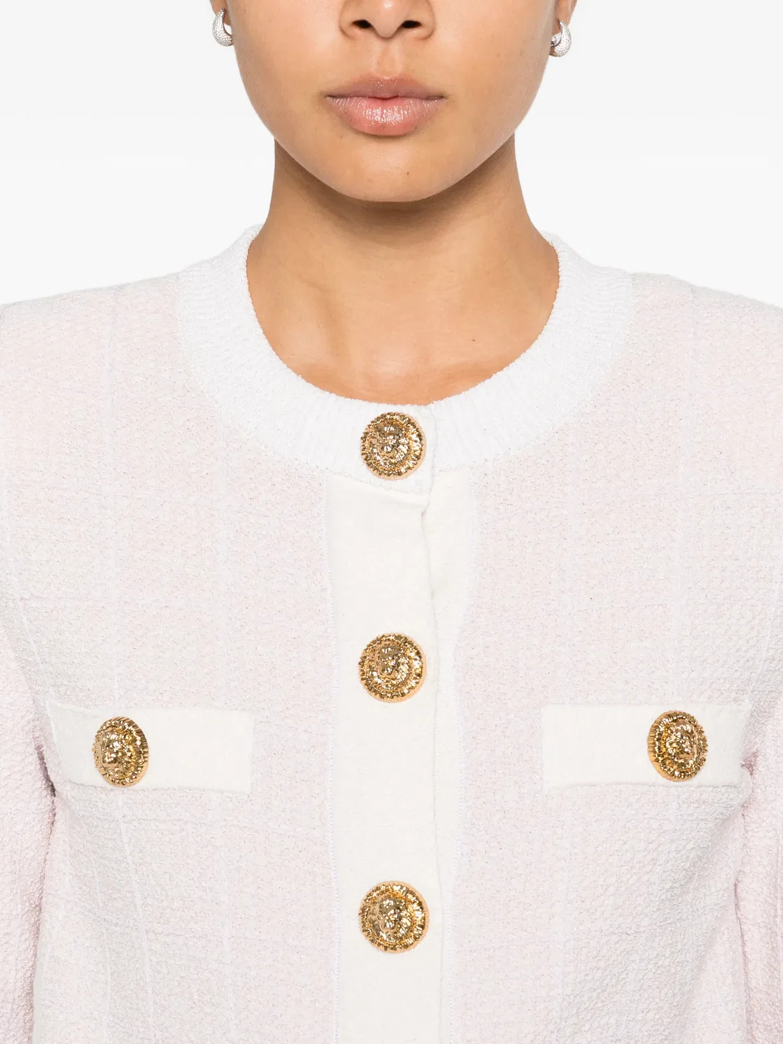 Кардиган с пуговицами из светлого твида Balmain, розовый — фото 2