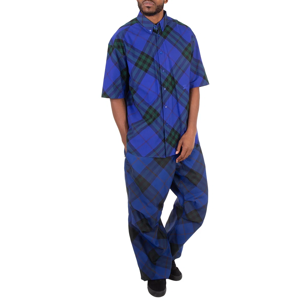 Брюки прямого кроя с принтом Straight Leg Checkered Twill Trousers Burberry, Blue — фото 2