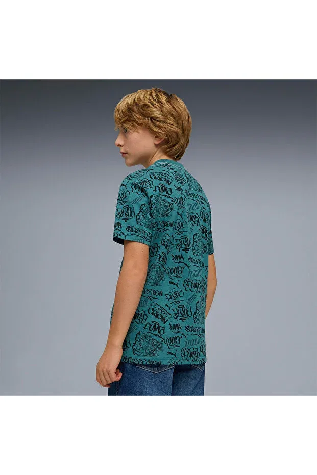 Детская футболка для мальчиков с принтом Mid 90s Aop Boys' Green T-Shirt Puma, Green — фото 2