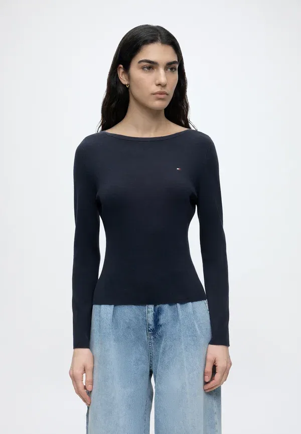 Джемпер с лодочкой, хлопок и нейлон, Full needle boat - jumper, Tommy Hilfiger, dark night темно-синий