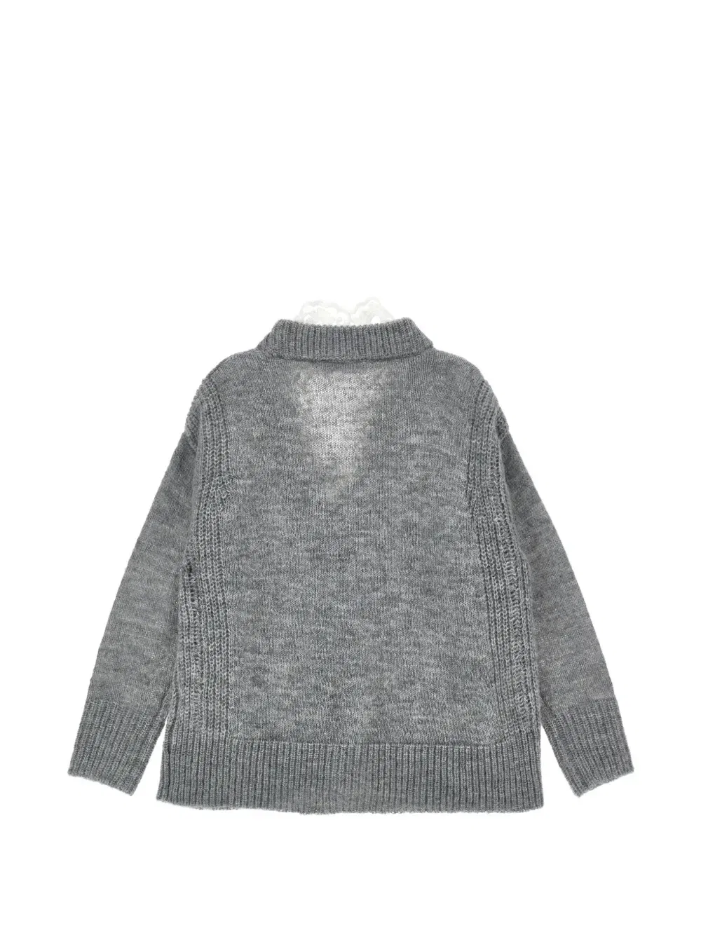 Вязаный кардиган с кружевной отделкой Ermanno Scervino Junior, серый — фото 2