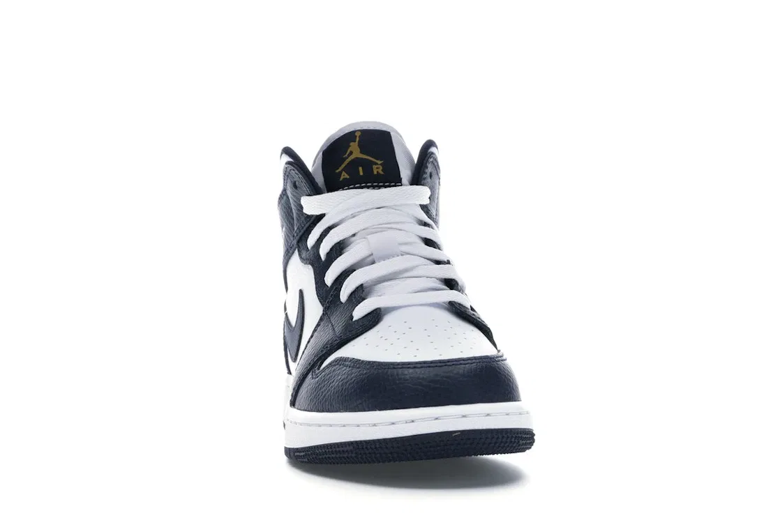 Детские кроссовки Lifestyle с низким профилем Jordan 1 Mid, White/Metallic Gold-Obsidian — фото 2